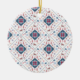 Ornamento De Cerâmica Padrão nórdico de Natal, flocos de neve e renas