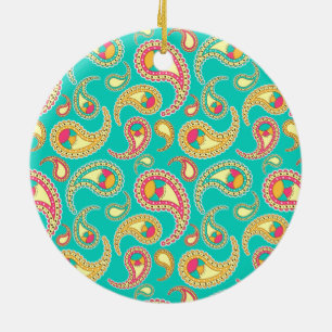 Ornamento De Cerâmica Padrão paisley vintage colorido fofo