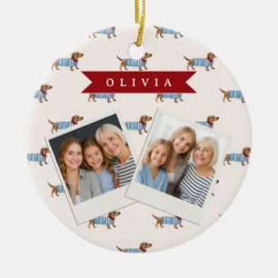 Ornamento De Cerâmica Padrão Personalizado de Cachorro Dachshund Fofo e 