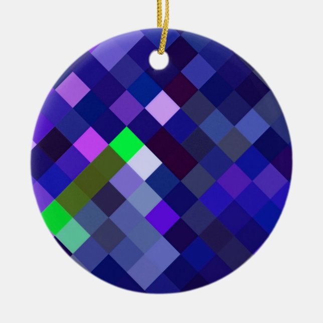 Ornamento De Cerâmica Padrão Pixelado - Indigo (Frente)