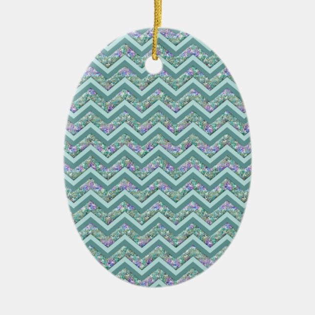 Ornamento De Cerâmica Padrão Rainbow Foil ZigZag (Frente)