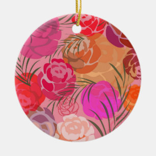 Ornamento De Cerâmica Padrão rosa com flores e travesseiro decorativo d