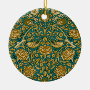 Ornamento De Cerâmica Padrão Rosa Tudor William Morris Azul Dourado