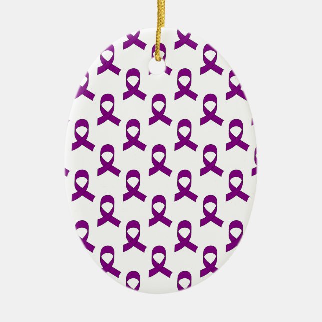 Ornamento De Cerâmica Padrão Roxo de Fita (Frente)