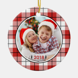 Ornamento De Cerâmica Padrão Rustic Country Red White & Black Flannel