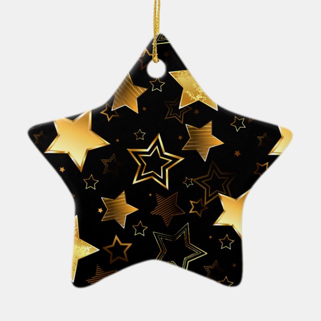 Ornamento De Cerâmica Padrão sem costura com estrelas de Ouro (Frente)