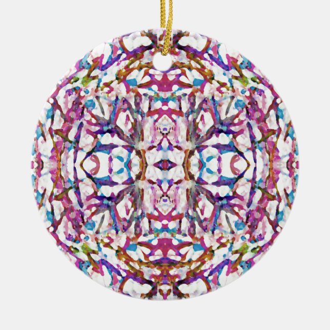 Ornamento De Cerâmica Padrão Simétrico Rosa (Frente)