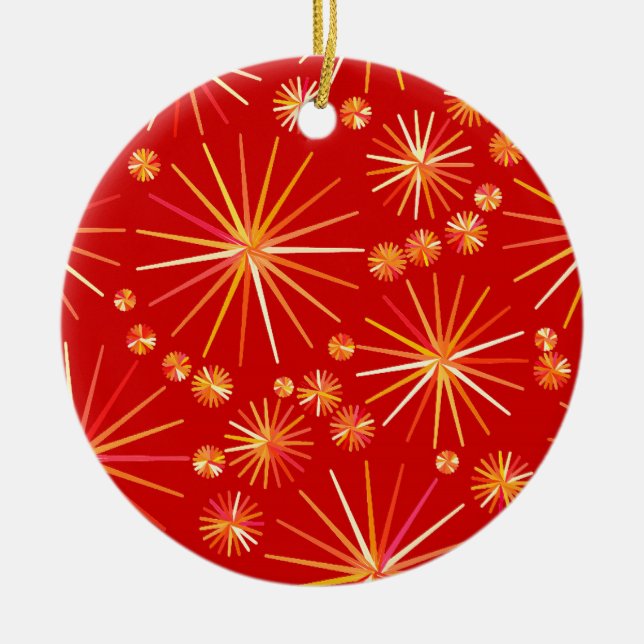 Ornamento De Cerâmica Padrão Sputnik do meio século, Vermelho Profundo (Frente)