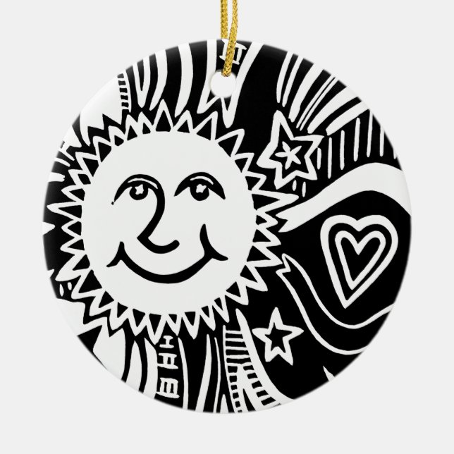 Ornamento De Cerâmica Padrão Sun Personalizado (Frente)