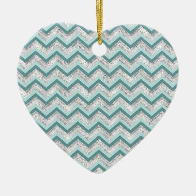 Ornamento De Cerâmica Padrão Teal e Crystal Zigzag (Frente)