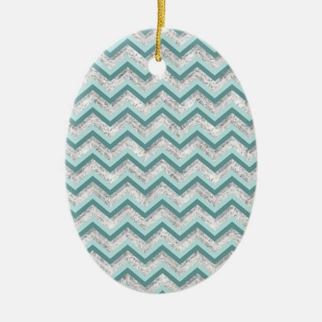Ornamento De Cerâmica Padrão Teal e Crystal Zigzag (Frente)
