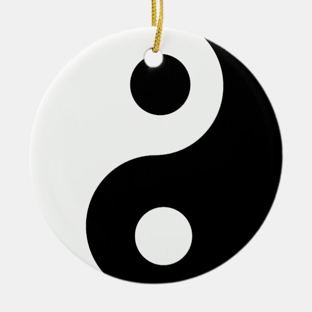 Ornamento De Cerâmica Padrão tradicional de Yin Yang preto e branco (Frente)