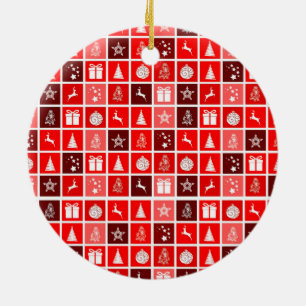 Ornamento De Cerâmica Padrão Vermelho de Férias de Natal
