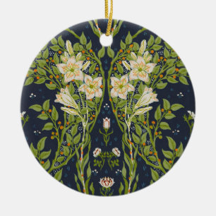 Ornamento De Cerâmica Padrão Vintage Navy White Lily de Walter Crane