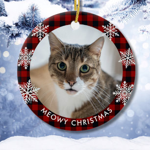Ornamento De Cerâmica Padrão Xadrez Vermelho Natal Meowy Personalizado c