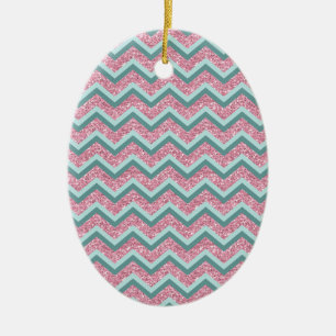 Ornamento De Cerâmica Padrão ZigZag cor-de-rosa