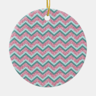 Ornamento De Cerâmica Padrão ZigZag cor-de-rosa
