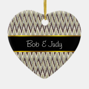 Ornamento De Cerâmica Padrão ZigZag do Café e Sage