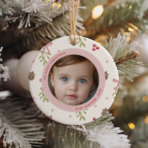 Ornamento De Cerâmica Padrões de Natal bonitos Primeira Foto de Natal