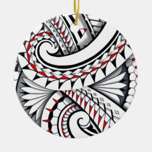 Ornamento De Cerâmica Padrões polinésios tribais vermelhos com protecção