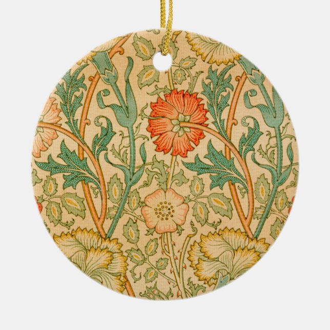 Ornamento De Cerâmica Padrões rosa e Rosa (por William Morris) (Frente)
