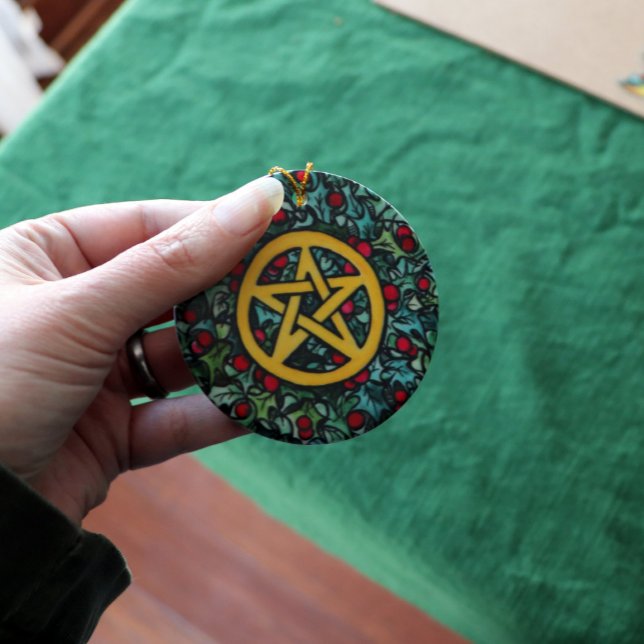 Ornamento De Cerâmica Pagan Yule Pentagram (Criador carregado)