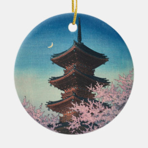 Ornamento De Cerâmica Pagode de uma tarde de primavera em xilogravura ja