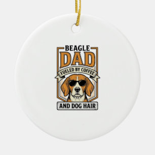 Ornamento De Cerâmica Pai Beagle Energizado por Café e Camisa de Cabelo