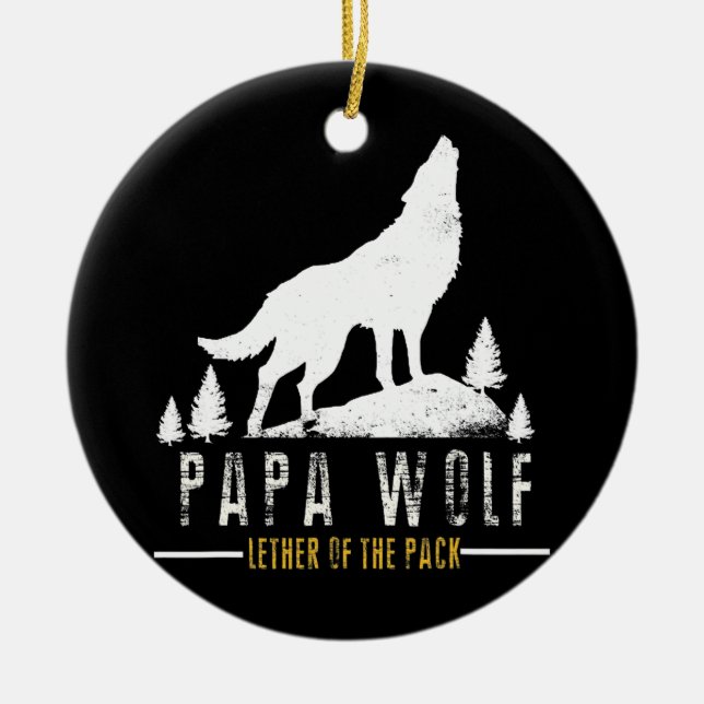 Ornamento De Cerâmica Pai da família Mens Wolf Pack Papa Wolf para pai (Frente)