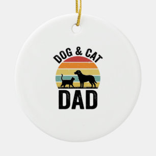 Ornamento De Cerâmica Pai de Cachorro e Gato Camisa Vintage de Design de