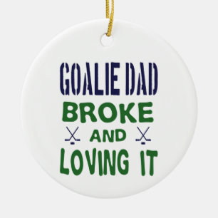 Ornamento De Cerâmica Pai de Hockey Goalie Quebrou e Amando