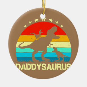 Ornamento De Cerâmica Pai Dinossauro Daddysaurus 2 Dois Filhos Pai