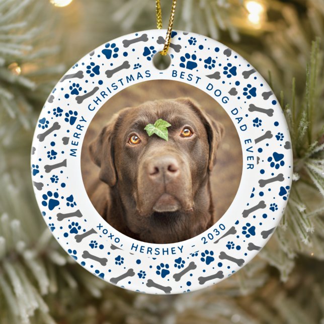 Ornamento De Cerâmica PAI DOG Imprime Foto Pet Personalizada Natal (Criador carregado)