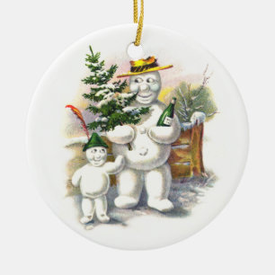 Ornamento De Cerâmica Pai e filho do boneco de neve
