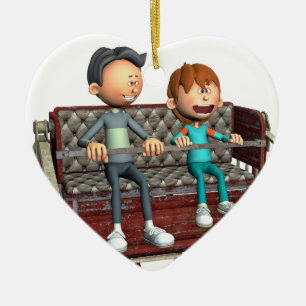 Ornamento De Cerâmica Pai e filho dos desenhos animados em uma roda de
