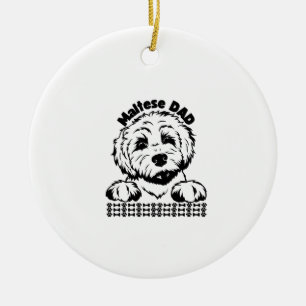 Ornamento De Cerâmica Pai Maltês Design Preto e Branco  Cachorro Maltês