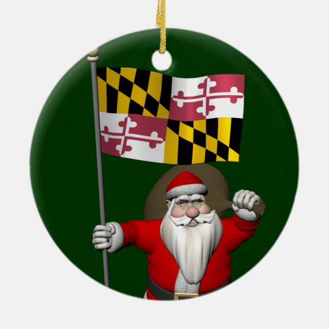 Ornamento De Cerâmica Pai Natal Com Bandeira De Maryland (Traseira)
