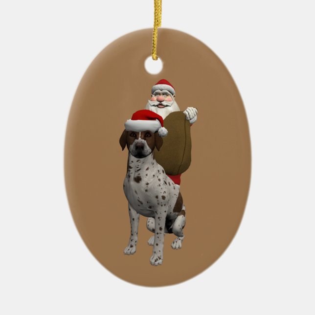 Ornamento De Cerâmica Pai Natal Com Setter De Cinza (Frente)