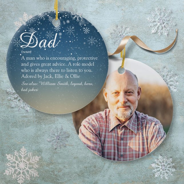 Ornamento De Cerâmica Pai Pai Papa Definição Foto de Natal (Father Dad Papa Definition Christmas Photo Ceramic Ornament)