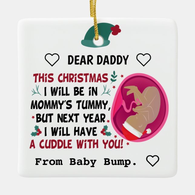 Ornamento De Cerâmica Pai Personalizado A Ser do Bump Christmas 2023 (Frente)