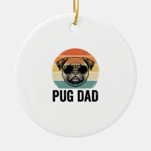 Ornamento De Cerâmica Pai Pug Vintage Gravação Design Amante de Cães_1