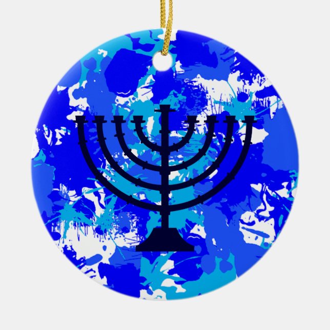 Ornamento De Cerâmica Paint Splatter Menorah (Frente)