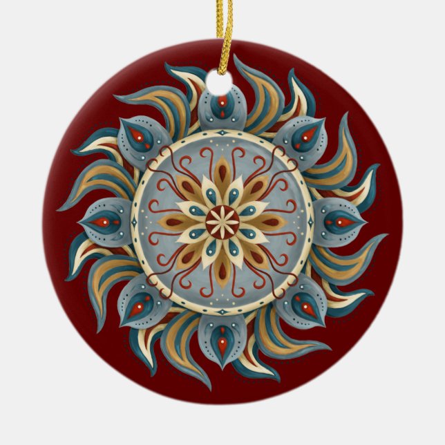 Ornamento De Cerâmica Painterly Mandala (Frente)