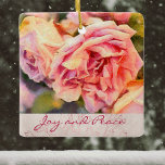 Ornamento De Cerâmica Painterly Pink Roses Joy and Peace<br><div class="desc">Este design de "Joy and Peace" apresenta rosas de pincel rosa suave, baseados em uma fotografia original com um filtro paixão no estilo Monet aplicado, assim como alguns pinceladas digitais. A foto de origem para esta rosa foi tirada recentemente, mas os efeitos dão a ela uma visão de vintage. A...</div>