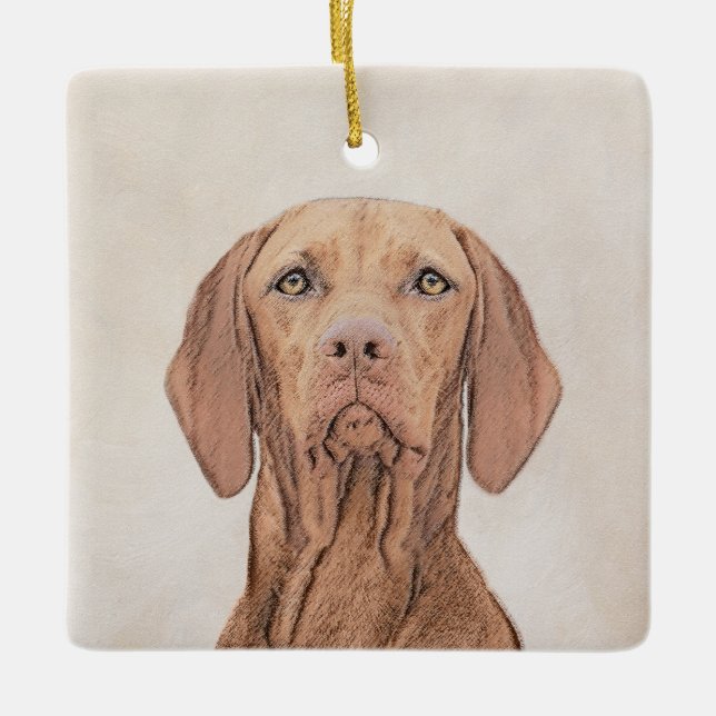 Ornamento De Cerâmica Painting Vizsla - Arte de Cachorro Original (Frente)
