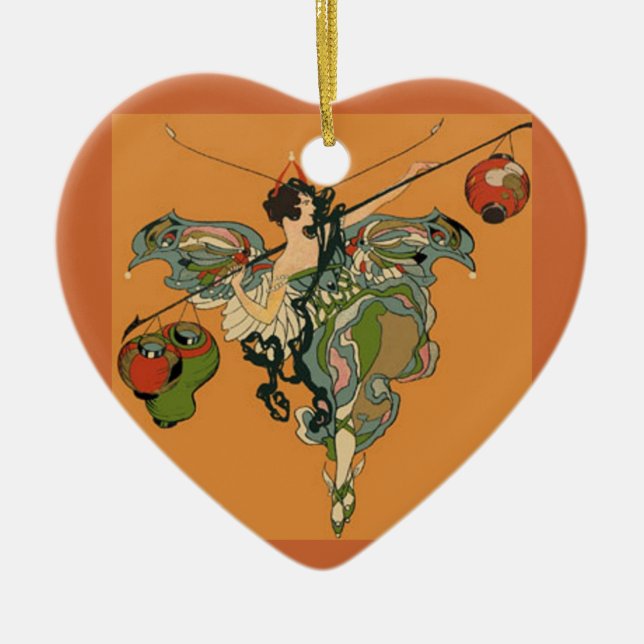 Ornamento De Cerâmica País das fadas da bailarina com lanternas (Frente)