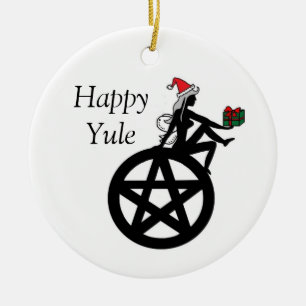 Ornamento De Cerâmica País das fadas pagão feliz e Pentacle de Yule