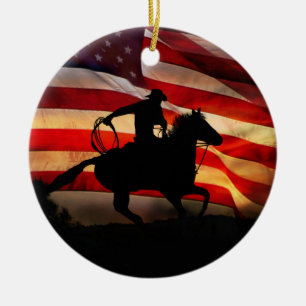 Ornamento De Cerâmica País de Cowboy Americano no Natal Ocidental