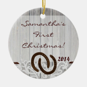 Ornamento De Cerâmica País Rustic Wood Personalizado Ornament