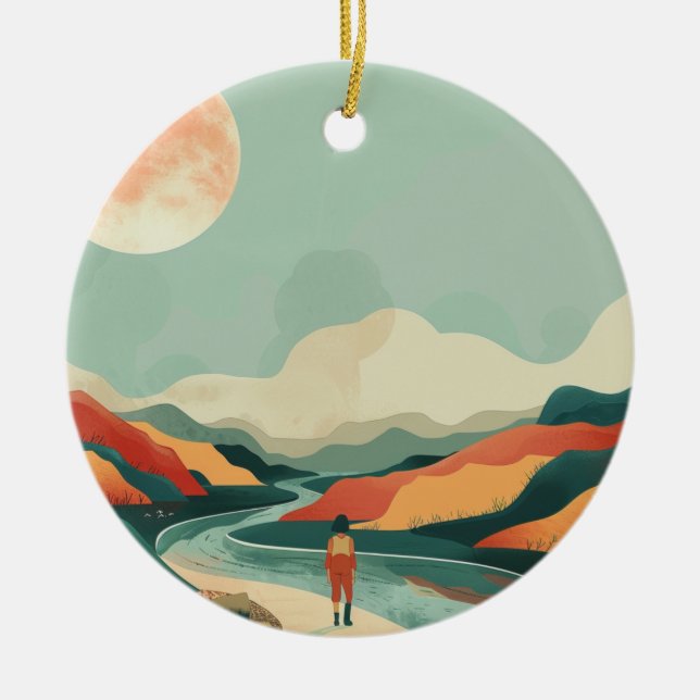 Ornamento De Cerâmica Paisagem Boho Abstrato (14) (Frente)